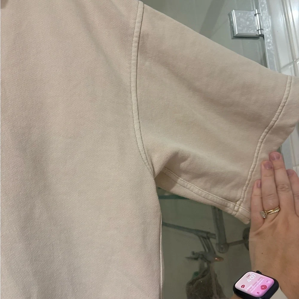 Aerie Beige Cream Sweatshirt Collared Pullover Short Sleeve Shirt - Picture 5 of 7